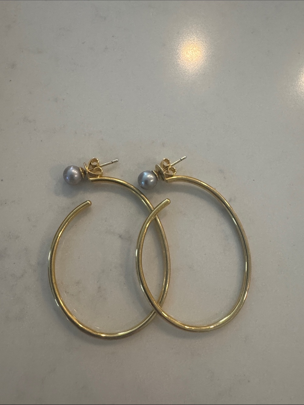 Gold Hoop Earrings with Silver Pearl Studs - Elegant Women's Jewelry